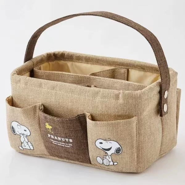 กระเป๋าถือ ผ้าลินิน ลายการ์ตูน Snoopy น่ารัก มีหลายช่อง สําหรับใส่จัดเก็บของ