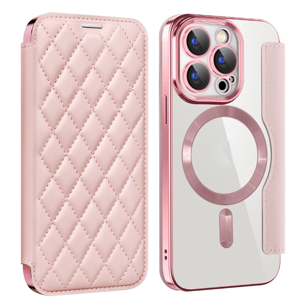 15 Series คุณภาพสูง Tender ปลอกลายสก๊อตสําหรับ IPhone 16 15 14 13 12 11 Pro Max 16 15 14 Plus Electroplated Magnetic Flip Cover ปลอกหนังพร้อม Anti Drop โปร่งใสกรณีการ์ด