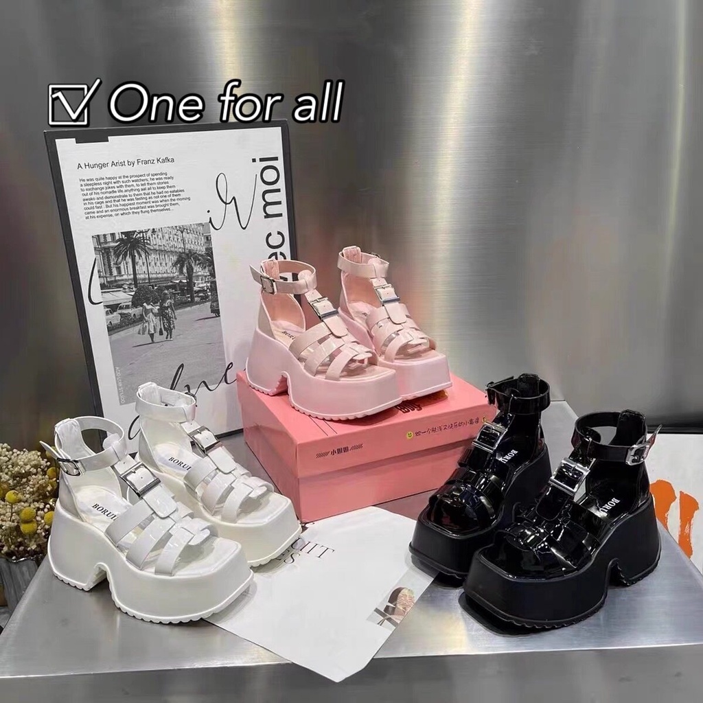 One for all พร้อมส่งจากไทย NEW TX500 รองเท้าแตะส้นหนาผู้หญิงเปิดส้น มีสายรัดข้อเท้า สูง7cm สไตล์สาวญ