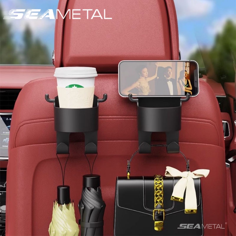 Seametal ตะขอหลังเบาะรถ ABS อเนกประสงค์ แบบพกพา พร้อมตะขอ สําหรับรถยนต์ ตะขอแขวนพนักพิงศีรษะรถยนต์