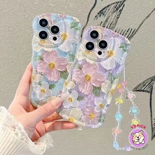 เคสโทรศัพท์มือถือ ซิลิโคน ลายภาพวาดสีน้ํามัน รูปดอกไม้ สีชมพู สําหรับ Iphone 15 PRO Max 14 13 12 PRO 78 SE2 X XS Max XR 8 7 Plus 11 PRO Max TY