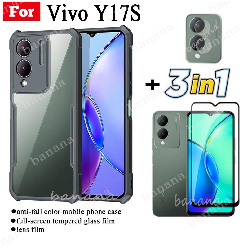 3 IN 1 Vivo Y17s เคสโทรศัพท์มือถือป้องกันการล่มสลายสําหรับ Vivo Y27 Y36 Y35 Y22S ฟิล์มกระจกนิรภัย + 