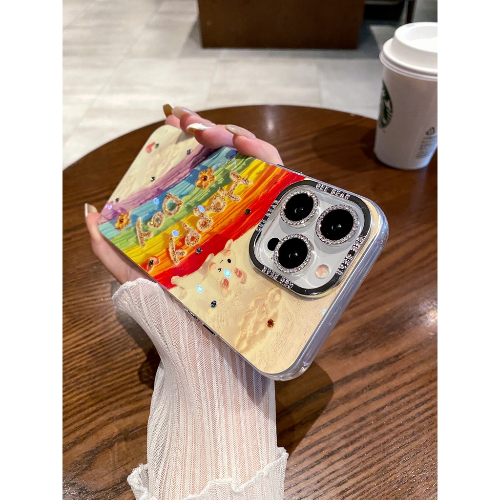 Rainbow Rabbit Shiny เจาะกล้องป้องกันฟิล์ม TPU สําหรับ Apple IPhone 16 15 14 13 12 11 Pro Max 14Plus 15Plus 16Plus เคสกันกระแทก