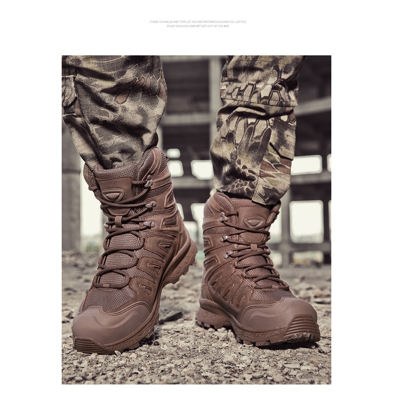 รองเท้ากีฬา รองเท้าบูท คุณภาพสูง ที่ทนต่อการสึกหรอ สไตล์ทหาร สําหรับผู้ชาย เดินป่า ใช้งานกลางแจ้ง - รูปที่ 3