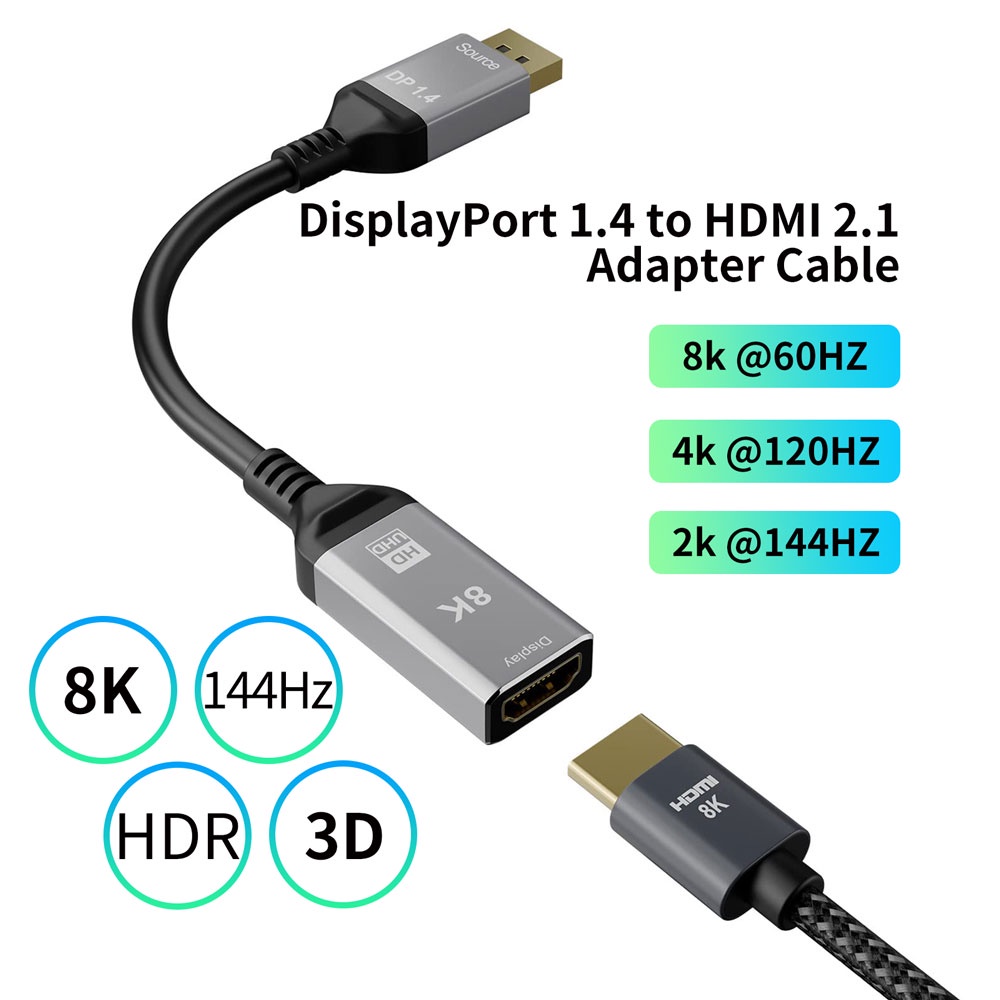 อะแดปเตอร์แปลงสายเคเบิล 1.4 เป็น HDMI 2.1 8K 4K DP เป็น HDMI ตัวผู้ เป็นตัวเมีย สําหรับมอนิเตอร์ HDTV โปรเจคเตอร์ เดสก์ท็อป แล็ปท็อป