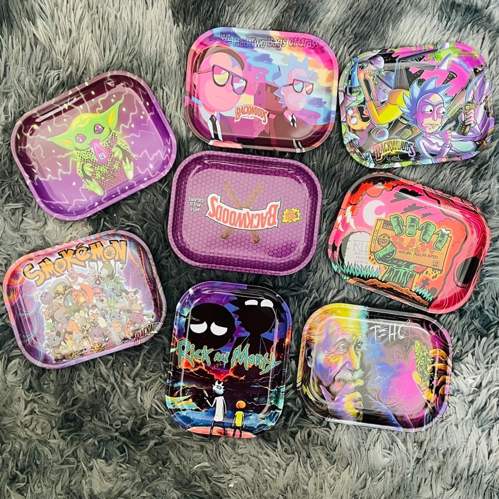 ถาดเล็ก18*14cm และ ถาดใหญ่28*18cm ยำสมุนไพร RAW Metal Rolling Tray อเนกประสงค์ แผ่นดีบุก ลายดอกไม้