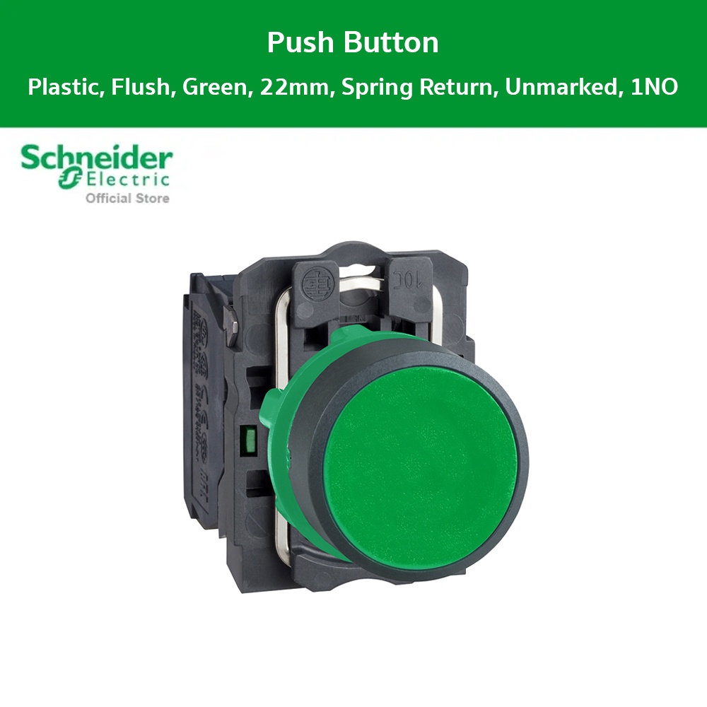Schneider XB5AA31 Push button switch,สวิตช์ปุ่มกดหัวเรียบ - กดเด้งกลับ สีดำ, 1NO ชไนเดอร์