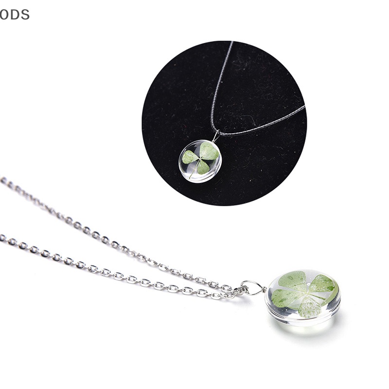 Ods สร้อยคอ จี้ใบโคลเวอร์สี่แฉก สีเขียว ของขวัญเพื่อน OD