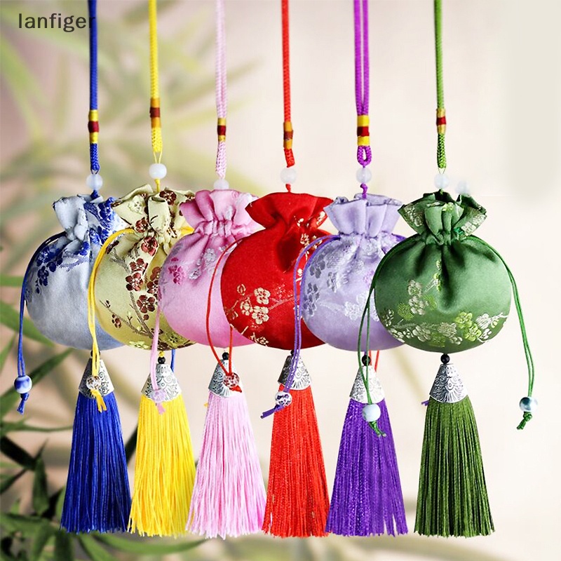 Lanf กระเป๋าผ้าไหม ปักลาย สไตล์จีน แบบผูกเชือก สําหรับใส่เครื่องประดับ ของขวัญ