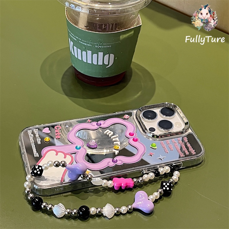 เคสโทรศัพท์มือถือ พร้อมกระจกแต่งหน้า และสายคล้องข้อมือ คุณภาพสูง สําหรับ Iphone 15promax 13 12 11 XR Plus 14