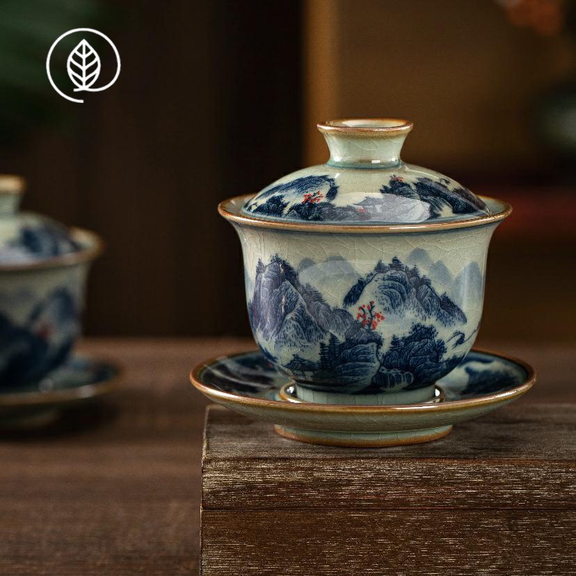 Jingdezhen ถ้วยชาเซรามิค ขนาดใหญ่ จุของได้เยอะ ลายดินเผาโบราณ สีฟ้า สีขาว [A211]
