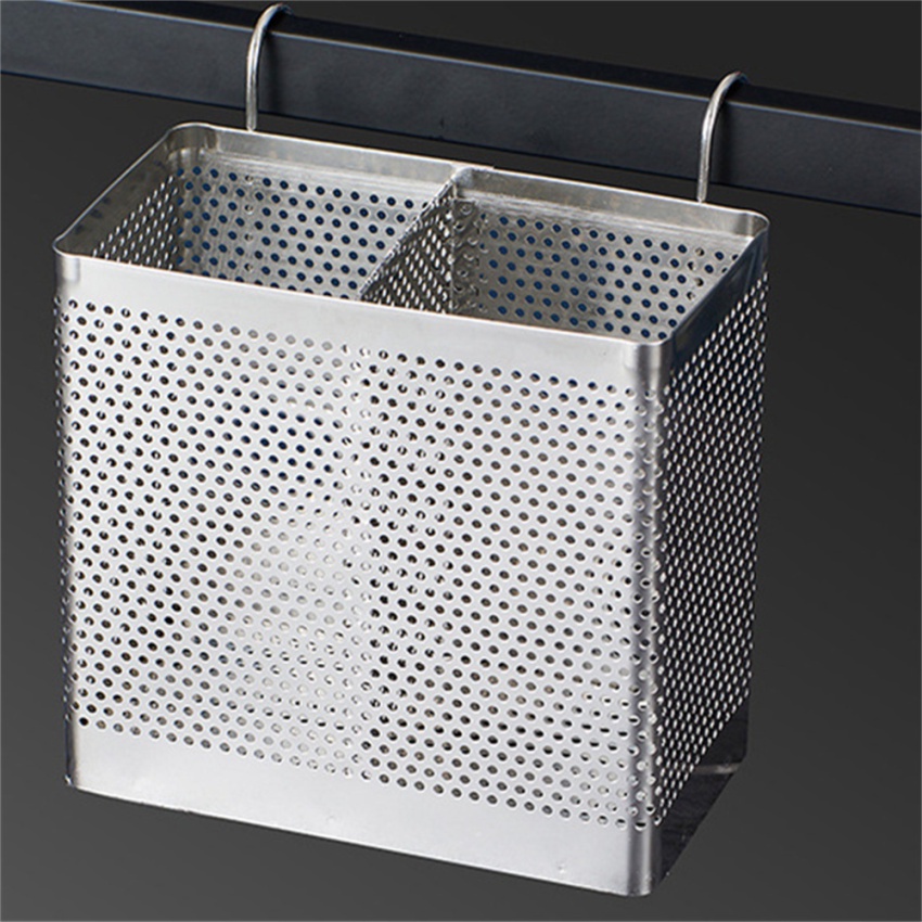 ตะกร้าตะเกียบ สเตนเลส แบบแขวน พร้อมตะขอ ระบายน้ํา สําหรับตากช้อนส้อม - รูปที่ 2