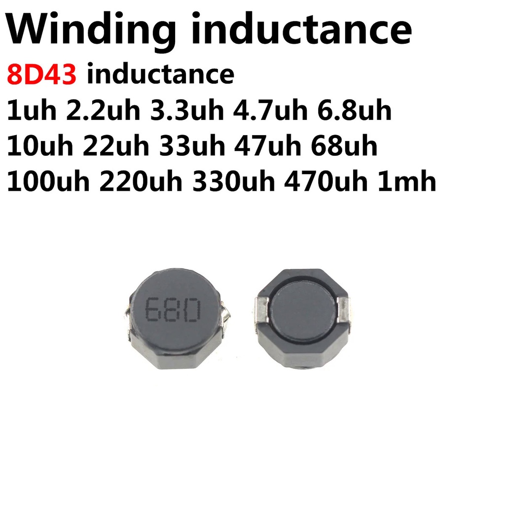 20PCS Inductor 8D43 8*8*4.3MM SMD Power Induction 1UH 2R2 2.2UH 3.3UH 4.7UH 6.8UH 10 UH 100UH 150UH 
