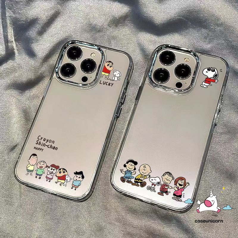 เคสโทรศัพท์มือถือคู่รัก แบบนุ่ม ลายการ์ตูนชินจัง สนูปปี้ตลก หรูหรา สําหรับ IPhone 7Plus 8Plus 11 15 14 12 13 Pro Max 6 7 15 6S 8 Plus XR XS Max X SE 2020