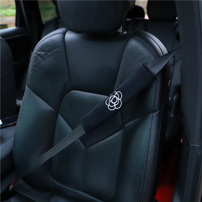 Camellia Embroidery Safety Belt Shoulder Pad Cover Plush Car Interior Seat Belt Cover