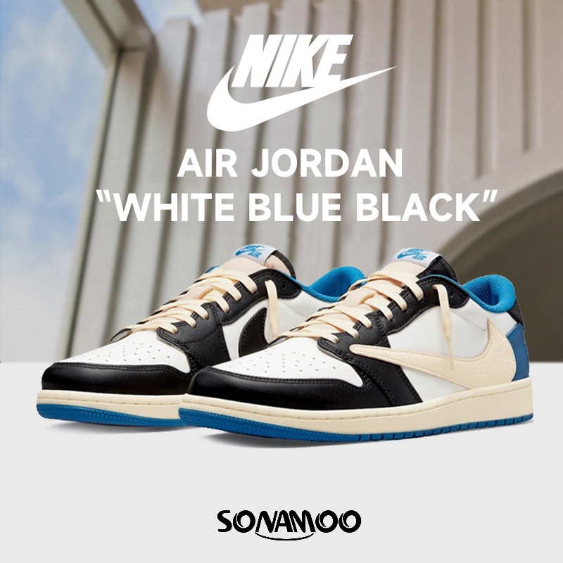 แท้💯% Nike Air Jordan 1 Low Fragment x Travis Scott WHITE BLUE BLACK DM7866-140