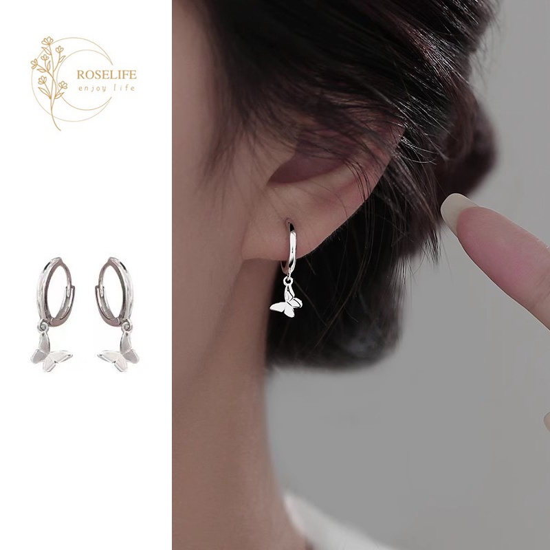 Roselife ต่างหูห่วงเงิน S925 จี้รูปหยดน้ํา ขนาดใหญ่ เครื่องประดับ สําหรับผู้หญิง 1 คู่