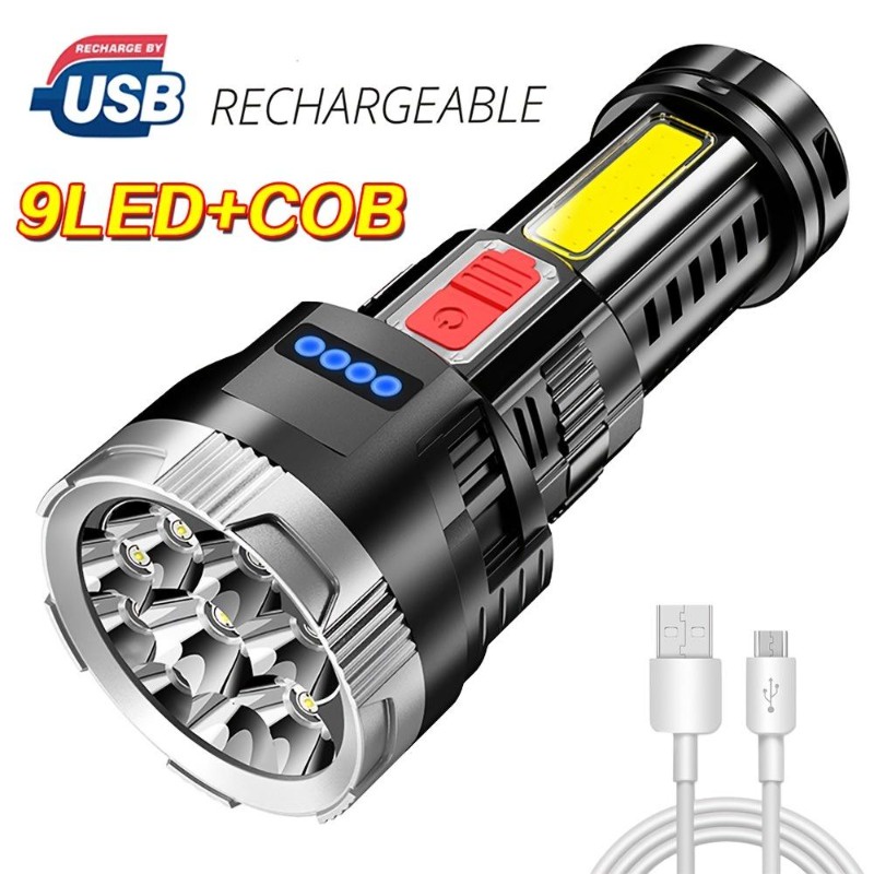 ไฟฉาย LED 1/6/9 แบบพกพา ชาร์จไฟได้ พร้อม 4 โหมด สําหรับตั้งแคมป์ ตกปลา