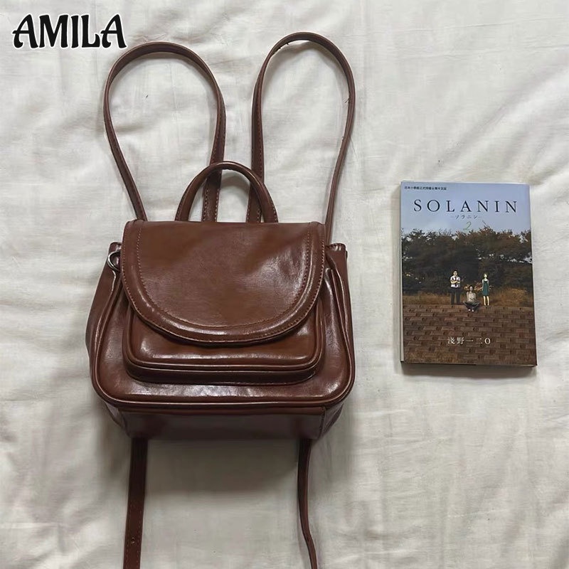 Amila กระเป๋าเป้สะพายหลัง กระเป๋าถือ อเนกประสงค์ แฟชั่นสไตล์เกาหลีเรโทร