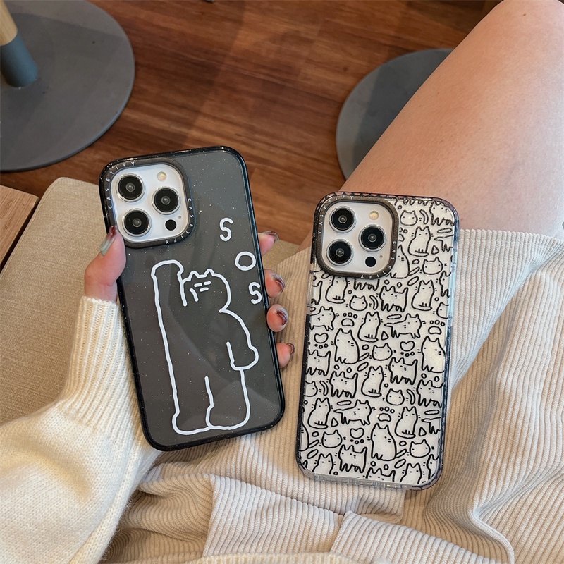 Casetify ใหม่【Line Cat SOS】เคสโทรศัพท์มือถือ พลาสติก TPU กันกระแทก ลายกลิตเตอร์ มีลายด้านข้าง สําหรับ iPhone 15 Pro Max 14 13 12 11