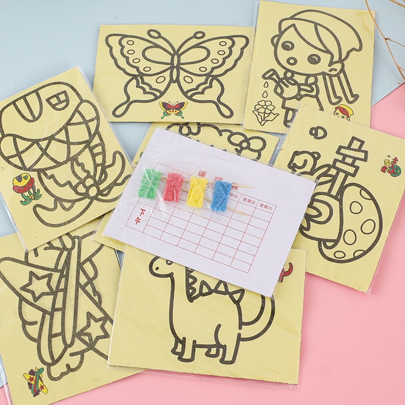ชุดภาพวาดทราย แฮนด์เมด ขนาดเล็ก ลายการ์ตูน สร้างสรรค์ diy สําหรับเด็กอนุบาล
