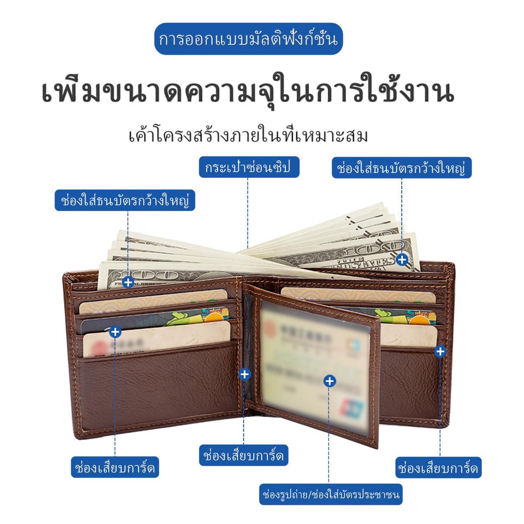 CollinKacey A20 กระเป๋าสตางค์ผู้ชายหนังแท้ ใบสั้น ทนต่อการสึกหรอ ซื้อกระเป๋าสตางค์แถมเข็มขัด ฟรีกล่องใส่กระเป๋า