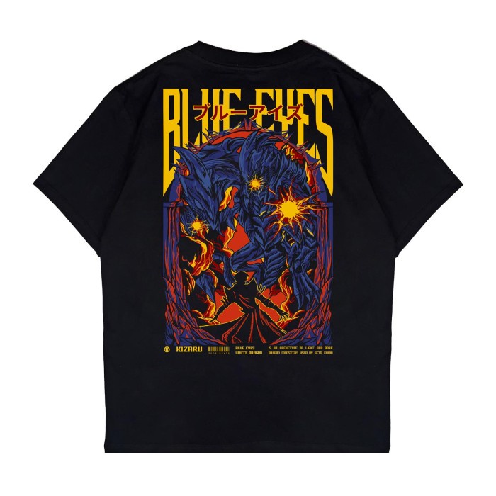 Kaos Pria Hitam Kizaru T-shirt Anime Yu Gi Oh BLUE EYES เสื้อยืดคอตตอน S-5XL