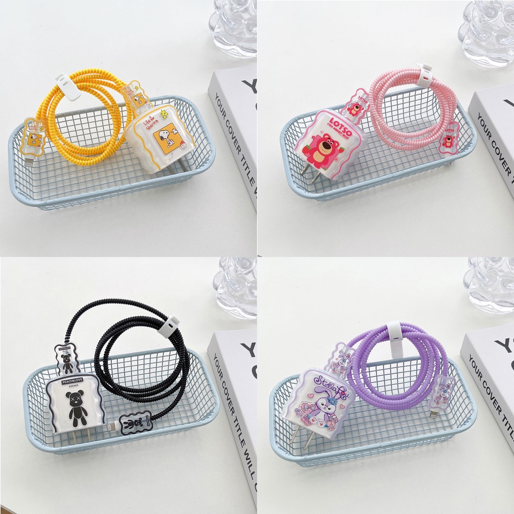 Mango 5 in 1 อะแดปเตอร์ถนอมสายชาร์จ แบบใส ลายการ์ตูนสุนัข สําหรับ Apple iPhone iPad 18W 20W