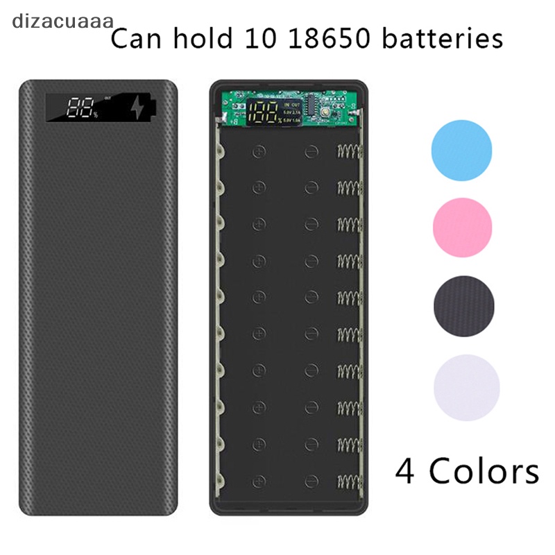 (dizacuaaa) กล่องเคสชาร์จ USB คู่ หน้าจอ LCD 10x18650 DIY ใหม่