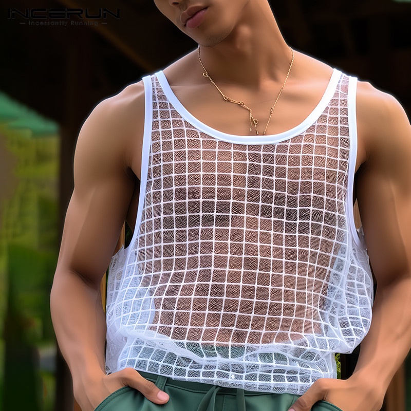 Incerun เสื้อกล้ามลําลอง แขนกุด ลายสก๊อต แฟชั่นสไตล์เกาหลี สําหรับผู้ชาย