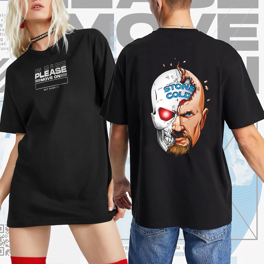 สีขาว a #ถูกสุด พร้อมส่ง WWE Stone Cold Steve Austin "Half Skull" High Quality Big Graphic Printed C