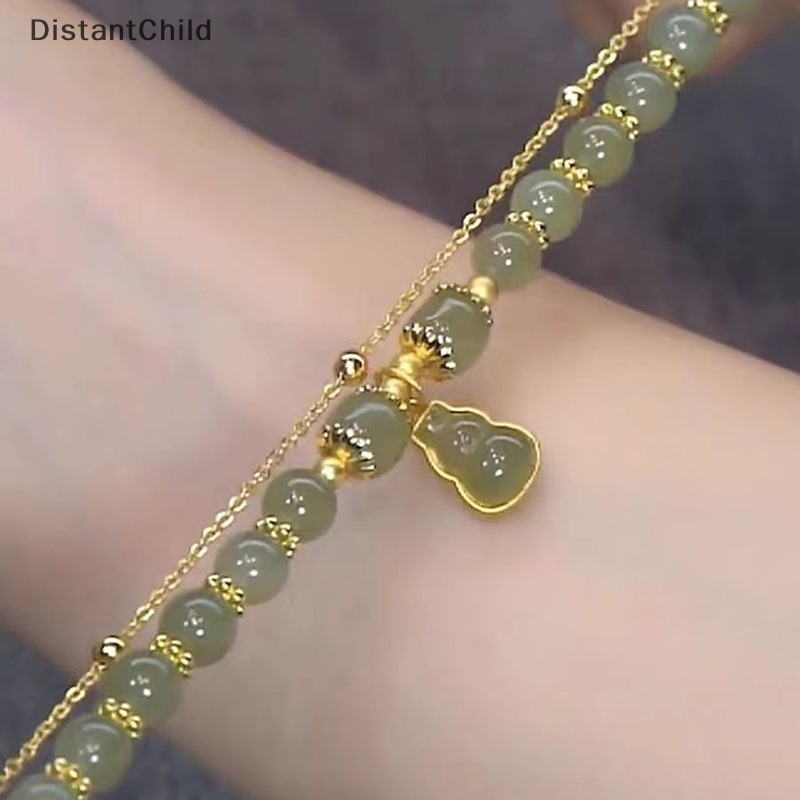 Dsth สไตล์จีน หยกเทียม จี้น้ําเต้า สร้อยข้อมือ สําหรับผู้หญิง เด็กผู้หญิง สองชั้น โซ่ โชคดี ลูกปัด เครื่องประดับ ปาร์ตี้ ของขวัญ DSS