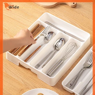 Widebeaucloud 4/5 ช่องช้อนส้อมทุกวันลิ้นชัก Divider ถาดสี่เหลี่ยมผืนผ้าทําความสะอาดง่ายบ้านครัวช้อนส้อมแยกกล่อง