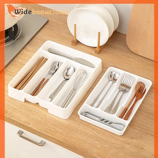 Widebeaucloud 4/5 ช่องช้อนส้อมทุกวันลิ้นชัก Divider ถาดสี่เหลี่ยมผืนผ้าทําความสะอาดง่ายบ้านครัวช้อนส้อมแยกกล่อง
