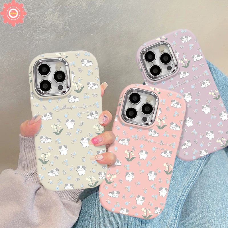 เคสโทรศัพท์มือถือแบบนิ่ม โลหะ ลายดอกไม้ ลูกสุนัขน่ารัก หรูหรา สําหรับ Vivo Y17S Y27 Y20 Y17 V25 Y15s Y11 Y21 Y16 Y36 Y15 Y20i Y35 Y12 Y22 Y91C Y33s Y15A Y21s Y02 V25E Y02s Y20s V29