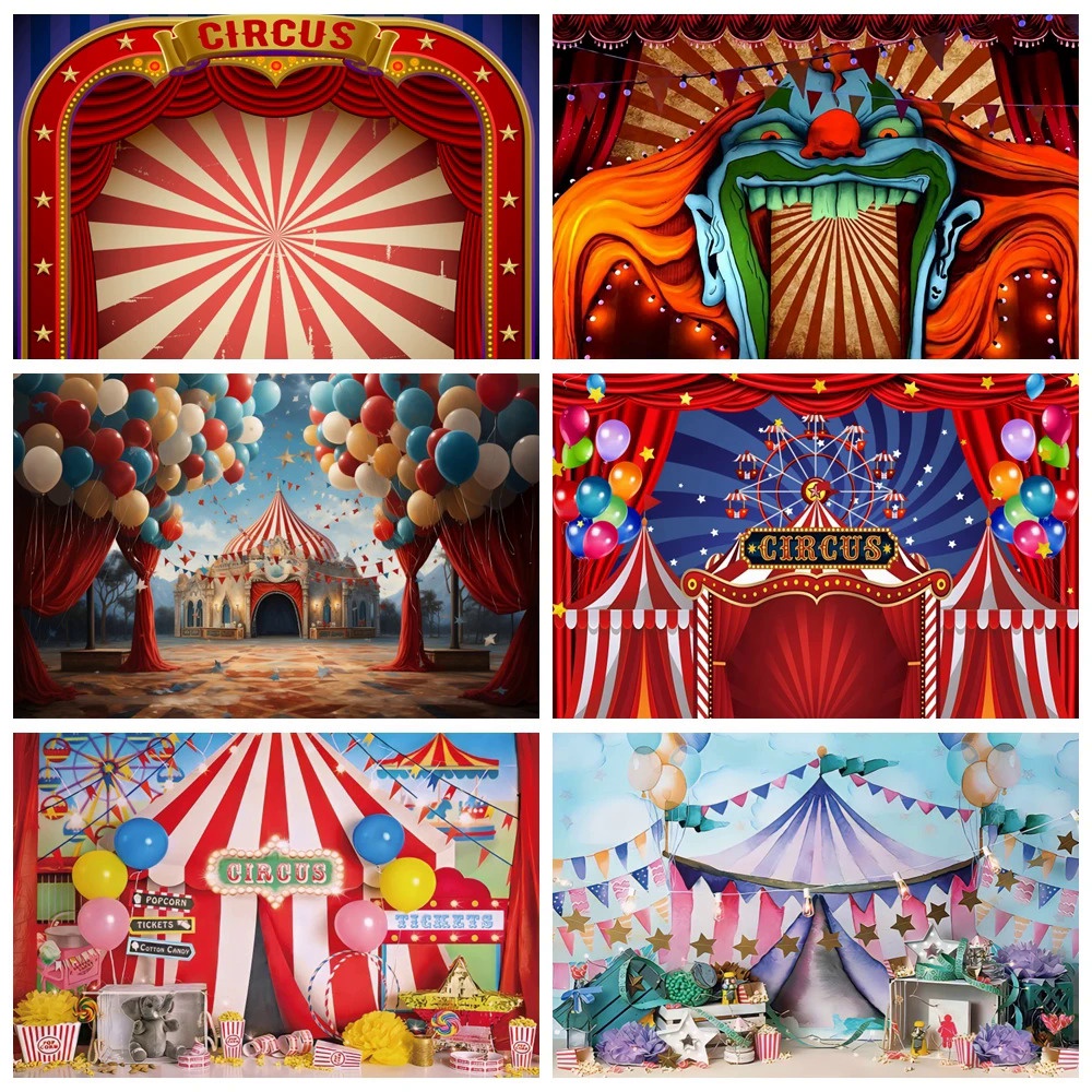 Yeele Birthday Party Circus Theme Clown Play Show Red Curtain Baby Child Background Photography Backdrops For Photo Stud