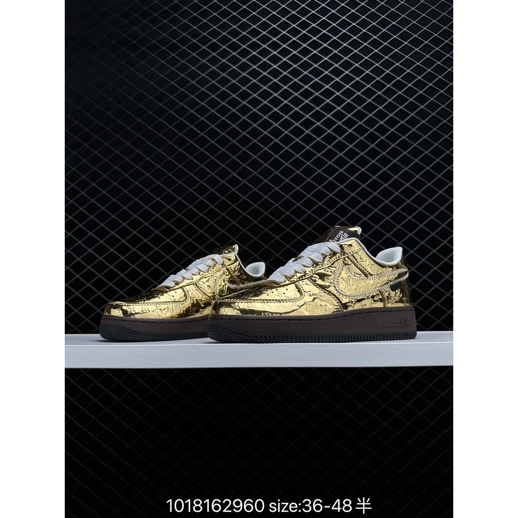 Louis Vuitton x Nike Air Force 1 '07 รองเท้าผ้าใบลำลองต่ำรองเท้าบาสเก็ตบอลสำหรับผู้ชายผู้หญิง "ทอง"