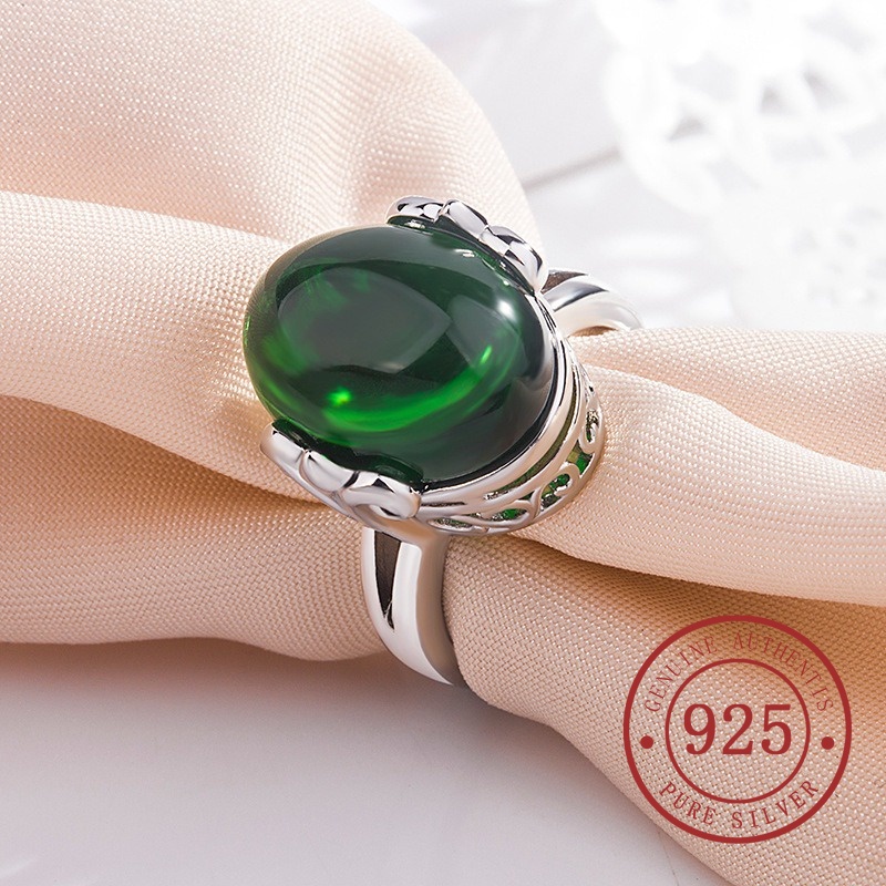 Vintage Red Corundum Lapis Lazuli S925 แหวนเปิดเงิน