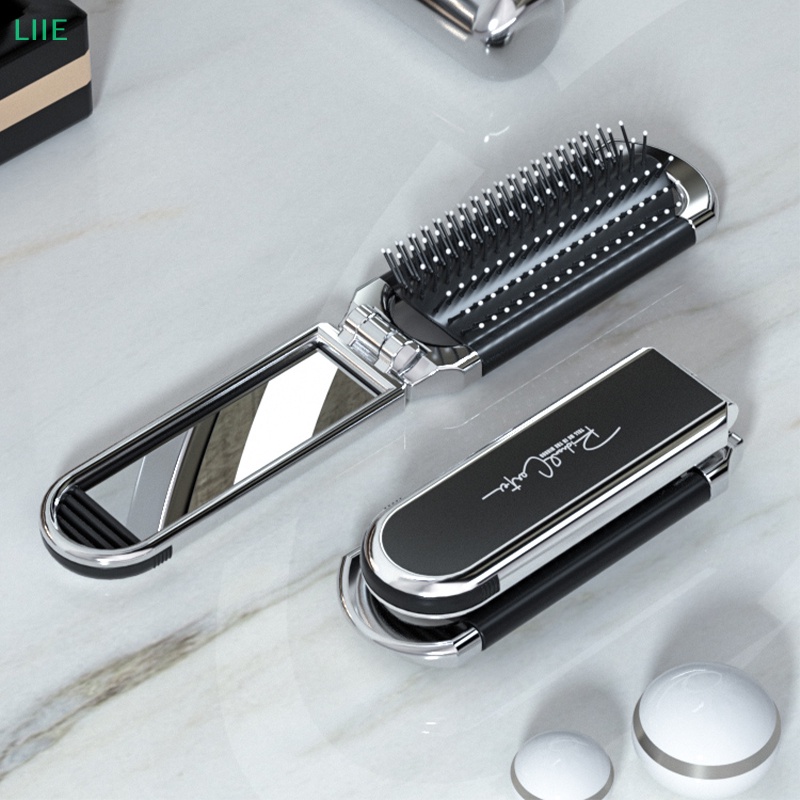 LI แปรงผมพับนวดหวีนวด Anti-Static แบบพกพา Travel ผมแปรงสาวหวีผมกระจก IE