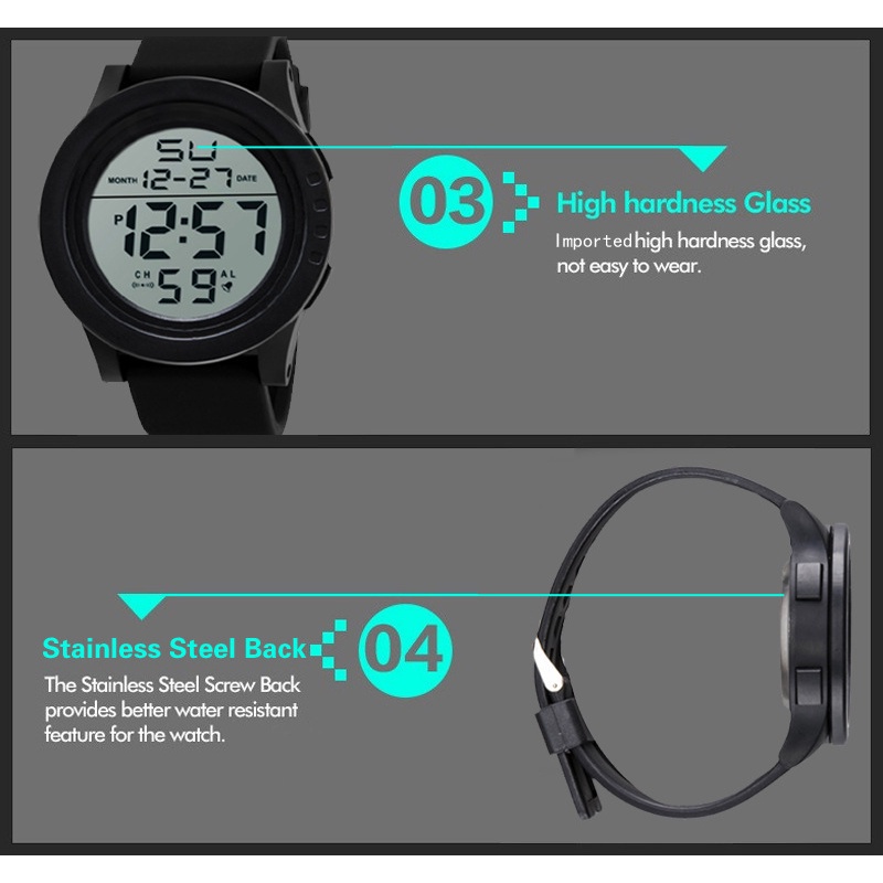 นาฬิกาข้อมืออิเล็กทรอนิกส์ สายซิลิโคน อเนกประสงค์ กันน้ํา หน้าปัดขนาดใหญ่ สําหรับผู้ชาย และนักเรียน