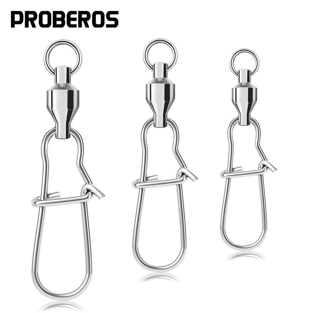 Proberos 10pcs สแตนเลสสตีลแบริ่งบอลตกปลาหมุน 0-1-2-3-4-5-6-7-8-9-10 # Pin Connector หัวเข็มขัดหมุนอุปกรณ์ตกปลา