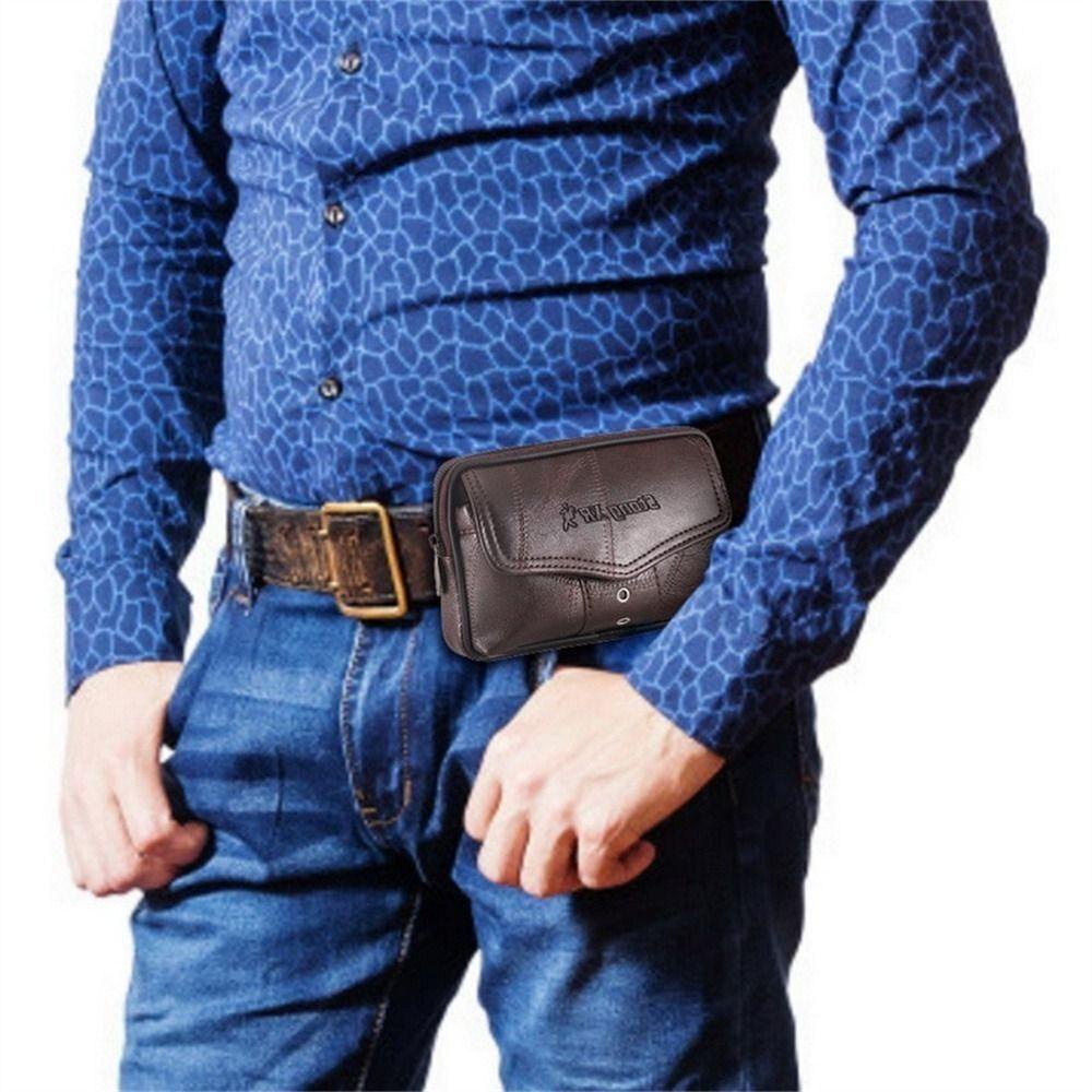 Yunhi Belt Wallet, Leather Large Capacity Mobile Phone Bag, Solid color Running Pouch