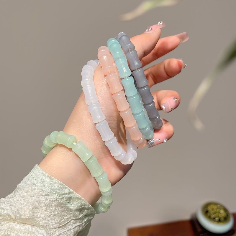 เครื่องประดับ สร้อยข้อมือ กําไลข้อมือ ประดับลูกปัดไม้ไผ่เทียม หรูหรา สามารถปรับได้ สไตล์จีนวินเทจ สําหรับผู้หญิง