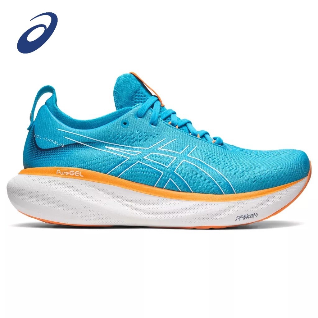 Asics: gel-Nimbus 25 รองเท้าวิ่ง กว้างพิเศษ 4e สําหรับผู้ชาย สีฟ้า พีช สันทนาการ