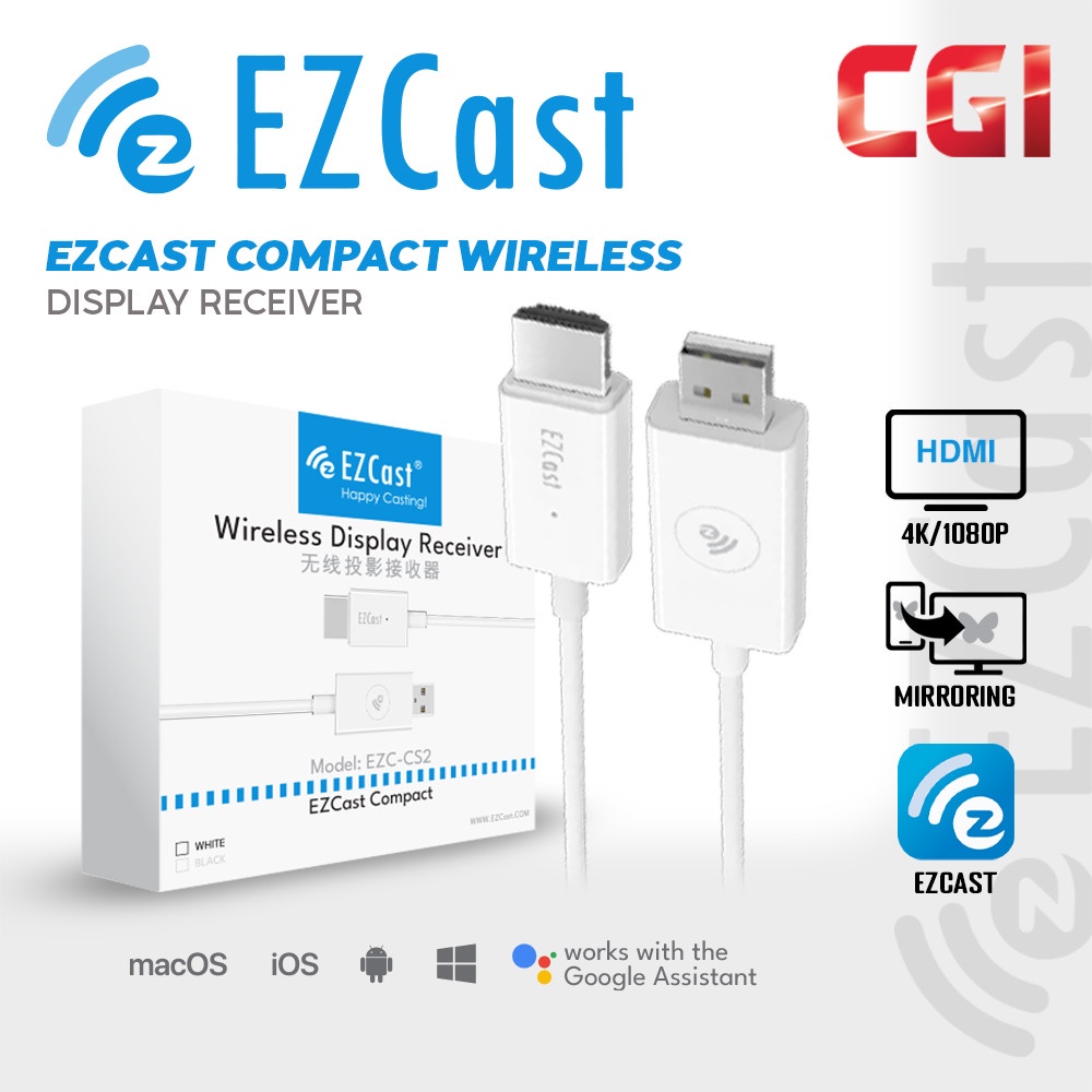EZCAST ตัวรับสัญญาณจอแสดงผลไร้สายขนาดกะทัดรัด Full HD 1080P Dual Band Android และ Windows
