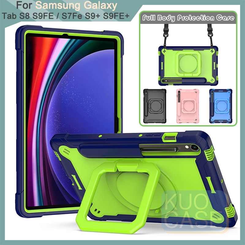 เคสมือถือ กันกระแทก 360 องศา สําหรับ Samsung Tab S7 S8 S9 S9FE X710 X510 S8 Plus S7+ S8+ S9+ S7 FE S9 Plus S9FE+ X810 T730 X800° ฝาครอบมือจับ แบบหมุนได้