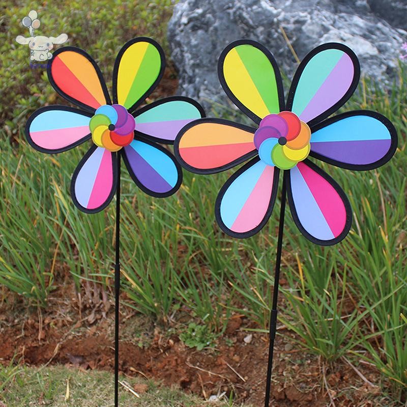 [San] ดอกไม้สายรุ้ง Spinner ลมที่มีสีสัน Windmill สนามหญ้า Pinwheel สวนกลางแจ้ง Yard Camping Party ตกแต่ง POP