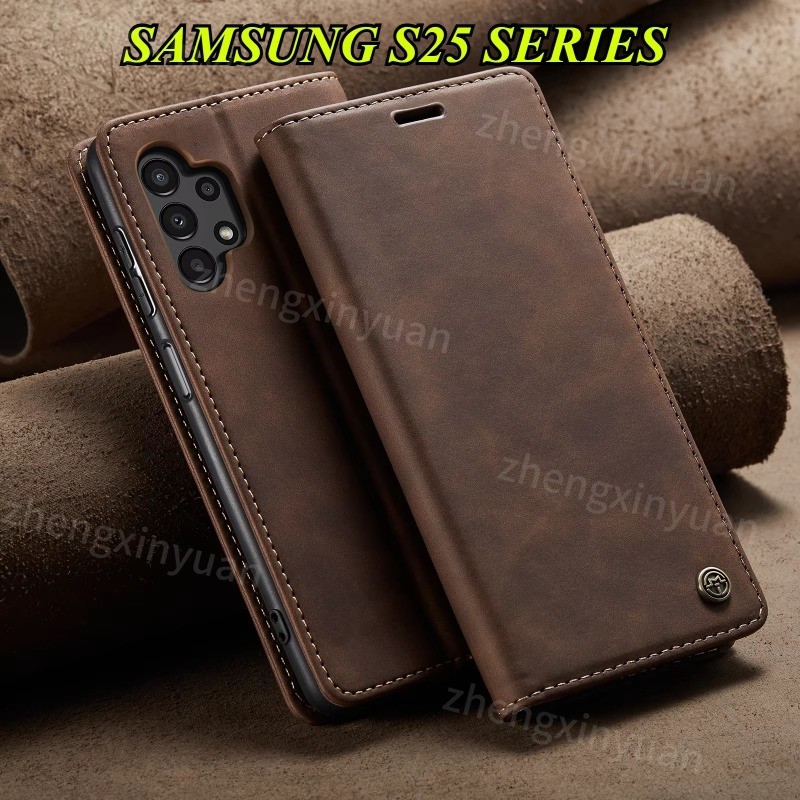 ปลอกสําหรับ Samsung Galaxy S25 Ultra Plus 5G 2025 เคสโทรศัพท์ Retro กระเป๋าหนังหรูหราแม่เหล็กผู้ถือบัตรสําหรับ SamsungS25 S25 + S25Ultra S25Plus 25 + S 25 กระเป๋าสตางค์
