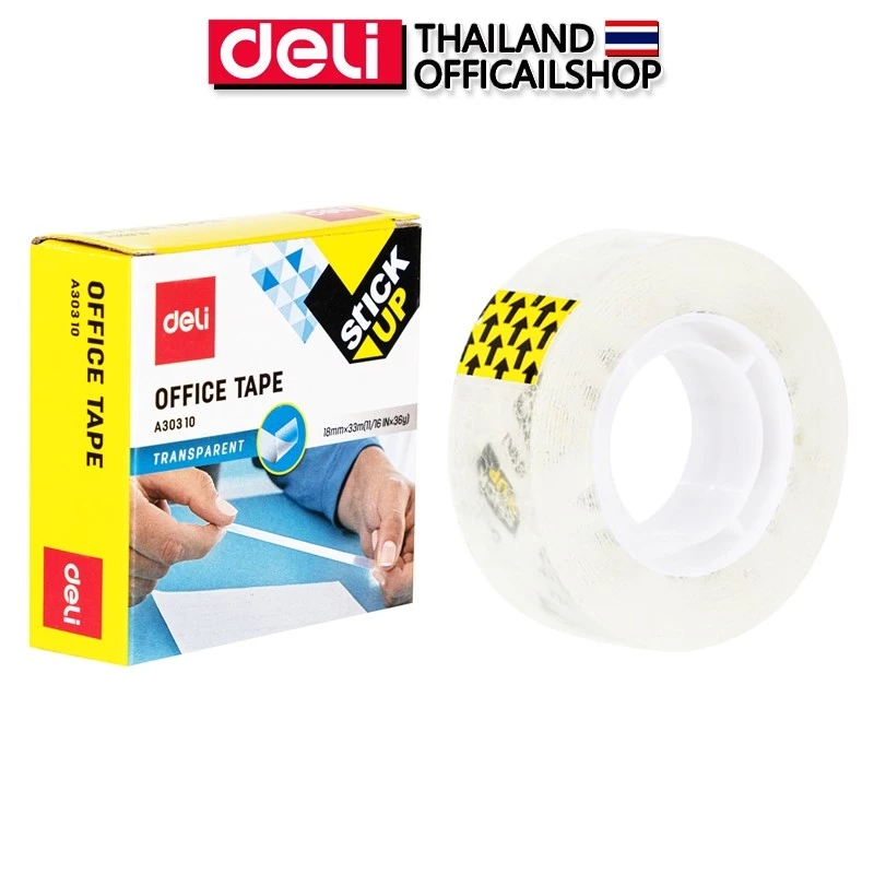 เทปใส Deli เทปกาวใส แท่นเทป กาวอะครีลิค ติดง่าย ไร่กลิ่น ขนาดพกพา ยาว 33m แพ็ค 1 ชิ้น อุปกรณ์สำนักงาน