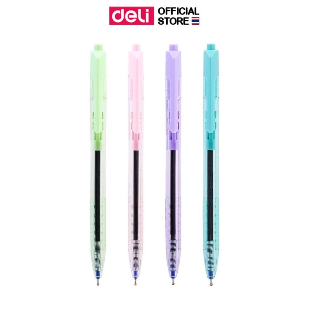 ปากกาลูกลื่น Deli ปากกาแบบกด ปากกา หมึกน้ำเงิน เส้น 0.5mm (คละสี 1 แท่ง)  เครื่องเขียน อุปกรณ์การเรียน